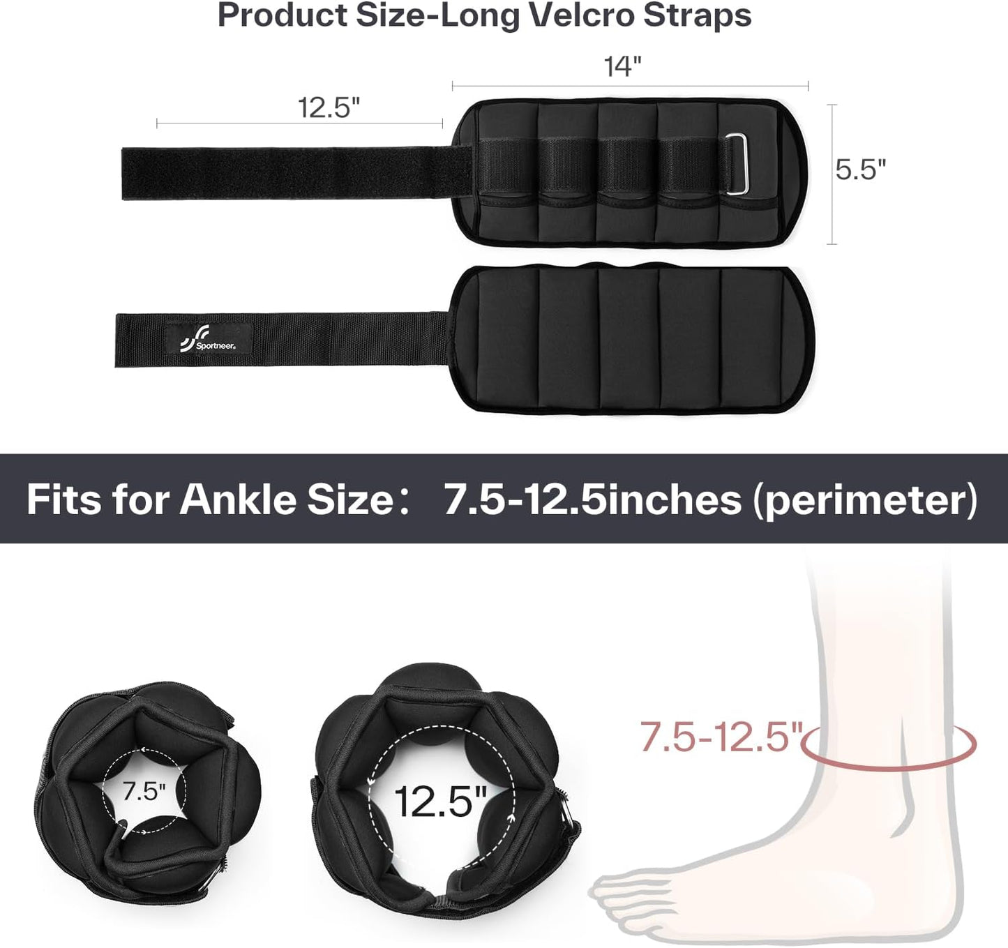 Adjustable Ankle Weights Set - 1 Pair (2-10 lbs) Removable Sandbags for Women & Men, Comfortable Neoprene Leg Weights for Walking, Running, Pilates, Yoga, Home Workout & Physical Therapy