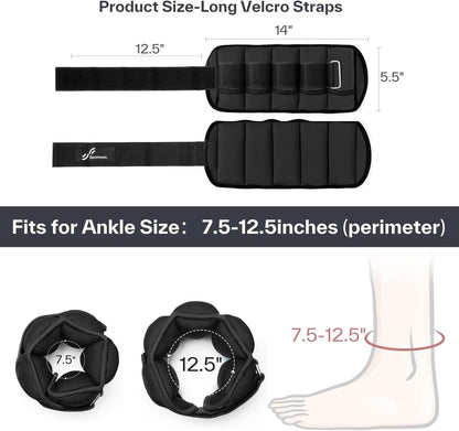 Adjustable Ankle Weights Set - 1 Pair (2-10 lbs) Removable Sandbags for Women & Men, Comfortable Neoprene Leg Weights for Walking, Running, Pilates, Yoga, Home Workout & Physical Therapy