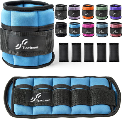 Adjustable Ankle Weights Set - 1 Pair (2-10 lbs) Removable Sandbags for Women & Men, Comfortable Neoprene Leg Weights for Walking, Running, Pilates, Yoga, Home Workout & Physical Therapy