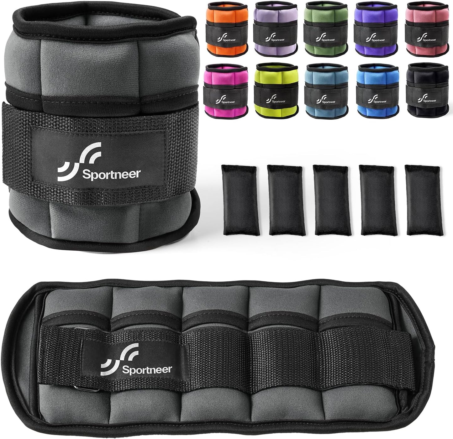 Adjustable Ankle Weights Set - 1 Pair (2-10 lbs) Removable Sandbags for Women & Men, Comfortable Neoprene Leg Weights for Walking, Running, Pilates, Yoga, Home Workout & Physical Therapy