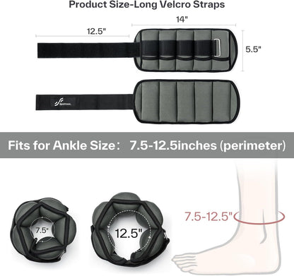 Adjustable Ankle Weights Set - 1 Pair (2-10 lbs) Removable Sandbags for Women & Men, Comfortable Neoprene Leg Weights for Walking, Running, Pilates, Yoga, Home Workout & Physical Therapy