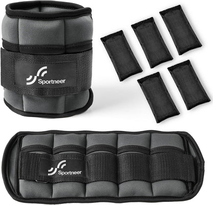 Adjustable Ankle Weights Set - 1 Pair (2-10 lbs) Removable Sandbags for Women & Men, Comfortable Neoprene Leg Weights for Walking, Running, Pilates, Yoga, Home Workout & Physical Therapy