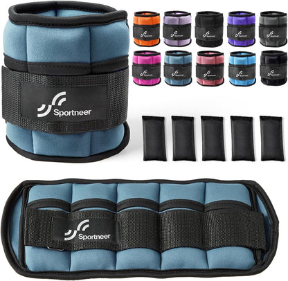 Adjustable Ankle Weights Set - 1 Pair (2-10 lbs) Removable Sandbags for Women & Men, Comfortable Neoprene Leg Weights for Walking, Running, Pilates, Yoga, Home Workout & Physical Therapy