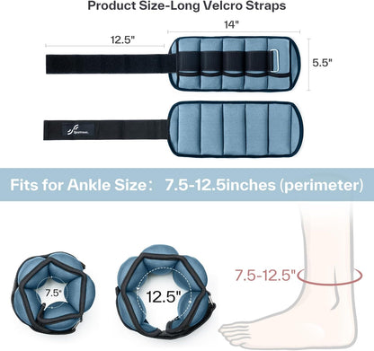 Adjustable Ankle Weights Set - 1 Pair (2-10 lbs) Removable Sandbags for Women & Men, Comfortable Neoprene Leg Weights for Walking, Running, Pilates, Yoga, Home Workout & Physical Therapy