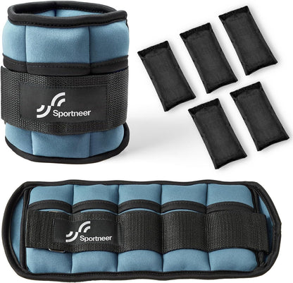 Adjustable Ankle Weights Set - 1 Pair (2-10 lbs) Removable Sandbags for Women & Men, Comfortable Neoprene Leg Weights for Walking, Running, Pilates, Yoga, Home Workout & Physical Therapy