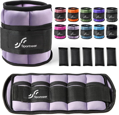 Adjustable Ankle Weights Set - 1 Pair (2-10 lbs) Removable Sandbags for Women & Men, Comfortable Neoprene Leg Weights for Walking, Running, Pilates, Yoga, Home Workout & Physical Therapy