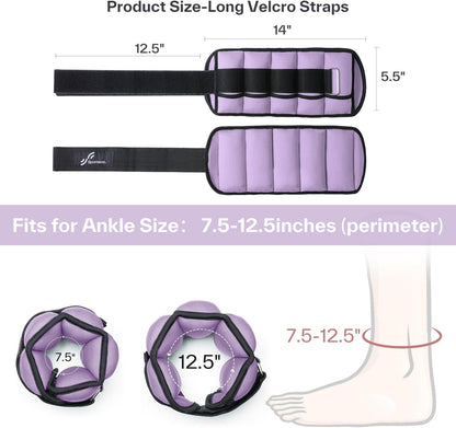 Adjustable Ankle Weights Set - 1 Pair (2-10 lbs) Removable Sandbags for Women & Men, Comfortable Neoprene Leg Weights for Walking, Running, Pilates, Yoga, Home Workout & Physical Therapy