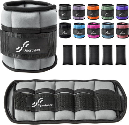 Adjustable Ankle Weights Set - 1 Pair (2-10 lbs) Removable Sandbags for Women & Men, Comfortable Neoprene Leg Weights for Walking, Running, Pilates, Yoga, Home Workout & Physical Therapy