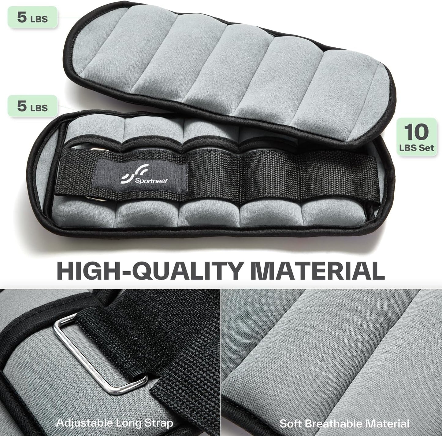 Adjustable Ankle Weights Set - 1 Pair (2-10 lbs) Removable Sandbags for Women & Men, Comfortable Neoprene Leg Weights for Walking, Running, Pilates, Yoga, Home Workout & Physical Therapy