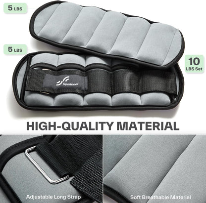 Adjustable Ankle Weights Set - 1 Pair (2-10 lbs) Removable Sandbags for Women & Men, Comfortable Neoprene Leg Weights for Walking, Running, Pilates, Yoga, Home Workout & Physical Therapy