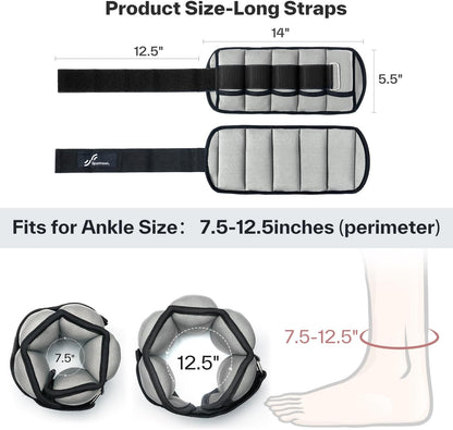 Adjustable Ankle Weights Set - 1 Pair (2-10 lbs) Removable Sandbags for Women & Men, Comfortable Neoprene Leg Weights for Walking, Running, Pilates, Yoga, Home Workout & Physical Therapy