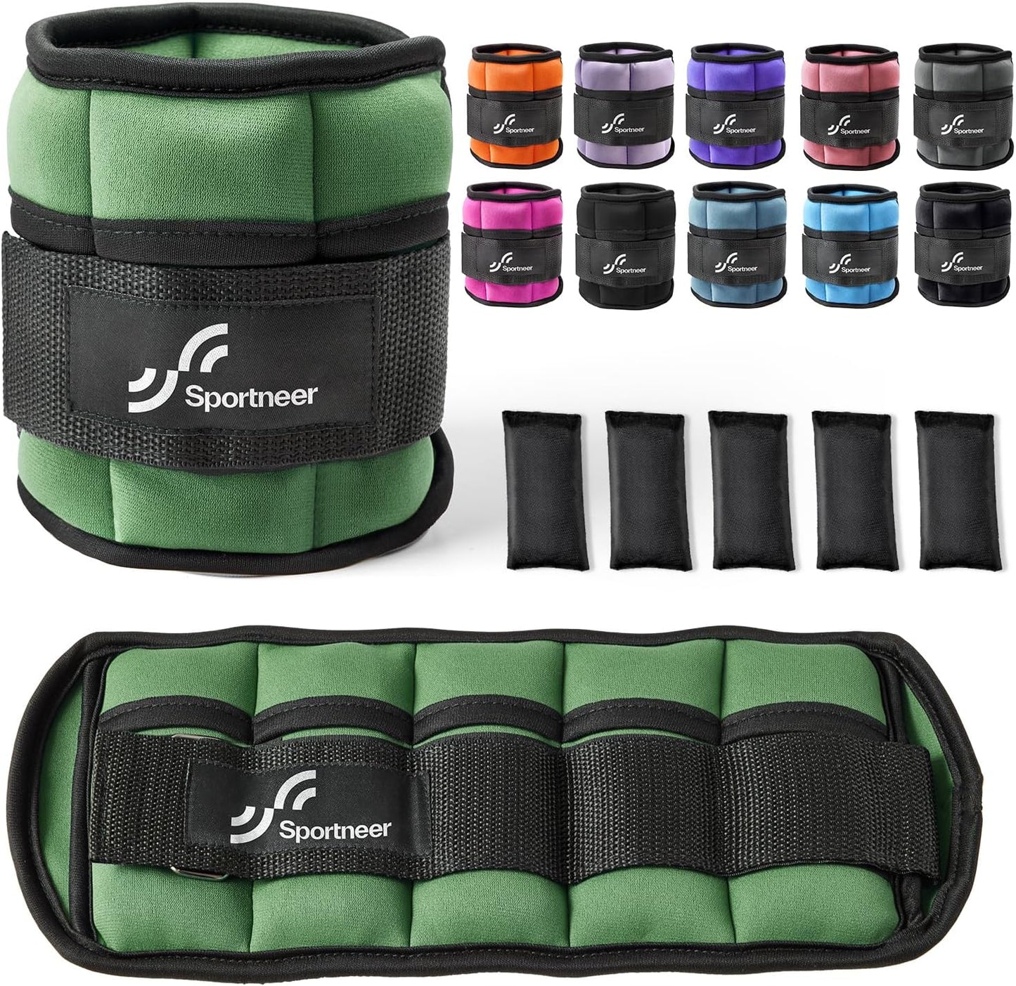 Adjustable Ankle Weights Set - 1 Pair (2-10 lbs) Removable Sandbags for Women & Men, Comfortable Neoprene Leg Weights for Walking, Running, Pilates, Yoga, Home Workout & Physical Therapy