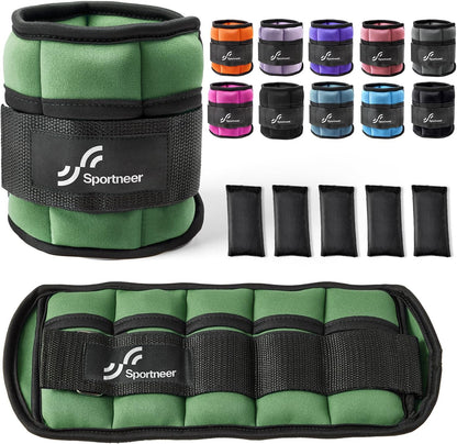 Adjustable Ankle Weights Set - 1 Pair (2-10 lbs) Removable Sandbags for Women & Men, Comfortable Neoprene Leg Weights for Walking, Running, Pilates, Yoga, Home Workout & Physical Therapy