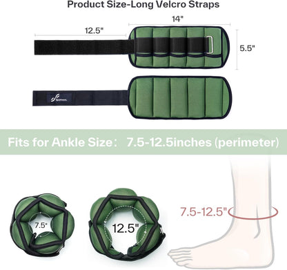 Adjustable Ankle Weights Set - 1 Pair (2-10 lbs) Removable Sandbags for Women & Men, Comfortable Neoprene Leg Weights for Walking, Running, Pilates, Yoga, Home Workout & Physical Therapy