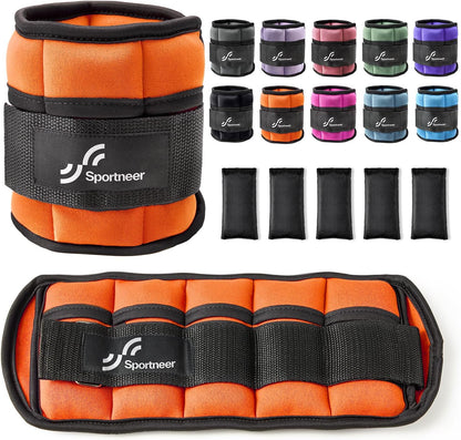Adjustable Ankle Weights Set - 1 Pair (2-10 lbs) Removable Sandbags for Women & Men, Comfortable Neoprene Leg Weights for Walking, Running, Pilates, Yoga, Home Workout & Physical Therapy