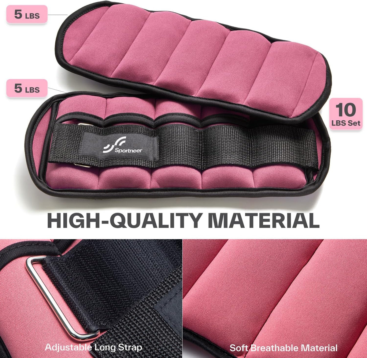 Adjustable Ankle Weights Set - 1 Pair (2-10 lbs) Removable Sandbags for Women & Men, Comfortable Neoprene Leg Weights for Walking, Running, Pilates, Yoga, Home Workout & Physical Therapy