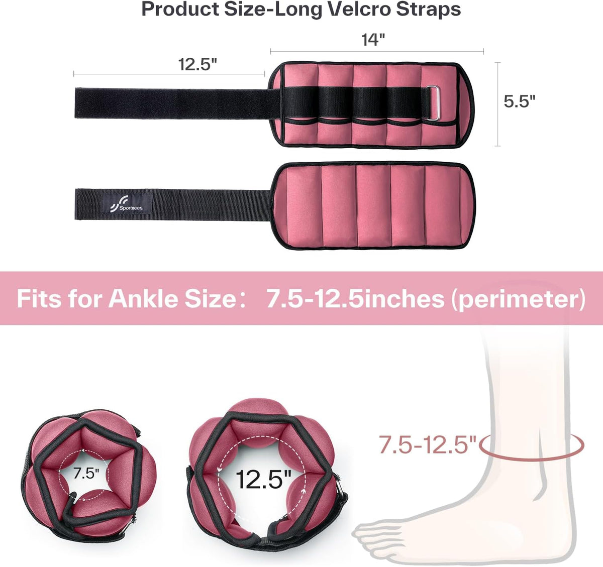 Adjustable Ankle Weights Set - 1 Pair (2-10 lbs) Removable Sandbags for Women & Men, Comfortable Neoprene Leg Weights for Walking, Running, Pilates, Yoga, Home Workout & Physical Therapy