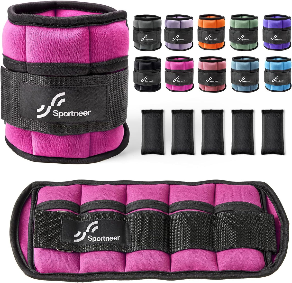 Adjustable Ankle Weights Set - 1 Pair (2-10 lbs) Removable Sandbags for Women & Men, Comfortable Neoprene Leg Weights for Walking, Running, Pilates, Yoga, Home Workout & Physical Therapy