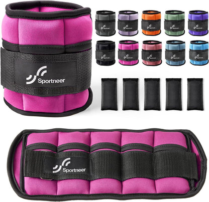 Adjustable Ankle Weights Set - 1 Pair (2-10 lbs) Removable Sandbags for Women & Men, Comfortable Neoprene Leg Weights for Walking, Running, Pilates, Yoga, Home Workout & Physical Therapy