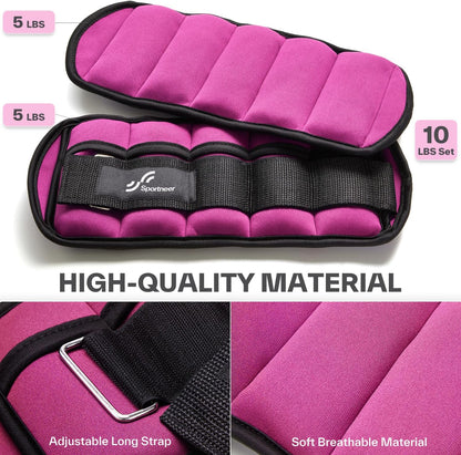 Adjustable Ankle Weights Set - 1 Pair (2-10 lbs) Removable Sandbags for Women & Men, Comfortable Neoprene Leg Weights for Walking, Running, Pilates, Yoga, Home Workout & Physical Therapy