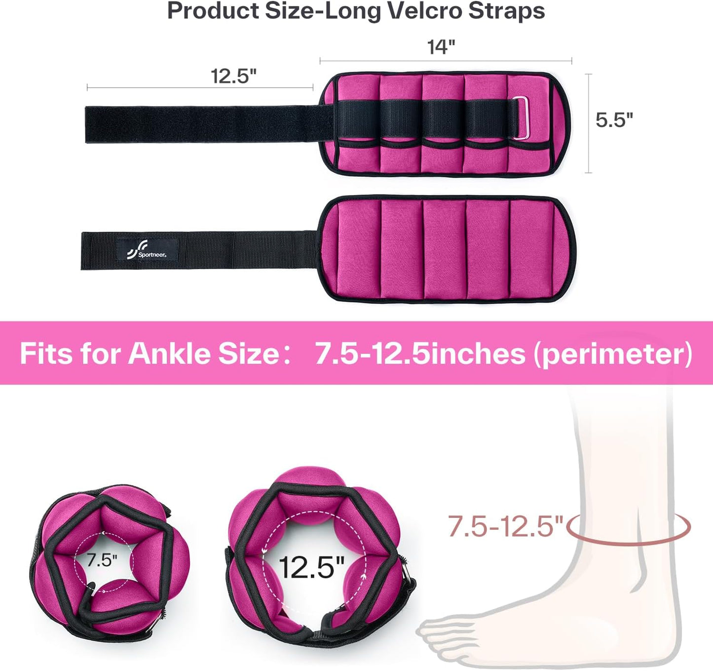 Adjustable Ankle Weights Set - 1 Pair (2-10 lbs) Removable Sandbags for Women & Men, Comfortable Neoprene Leg Weights for Walking, Running, Pilates, Yoga, Home Workout & Physical Therapy