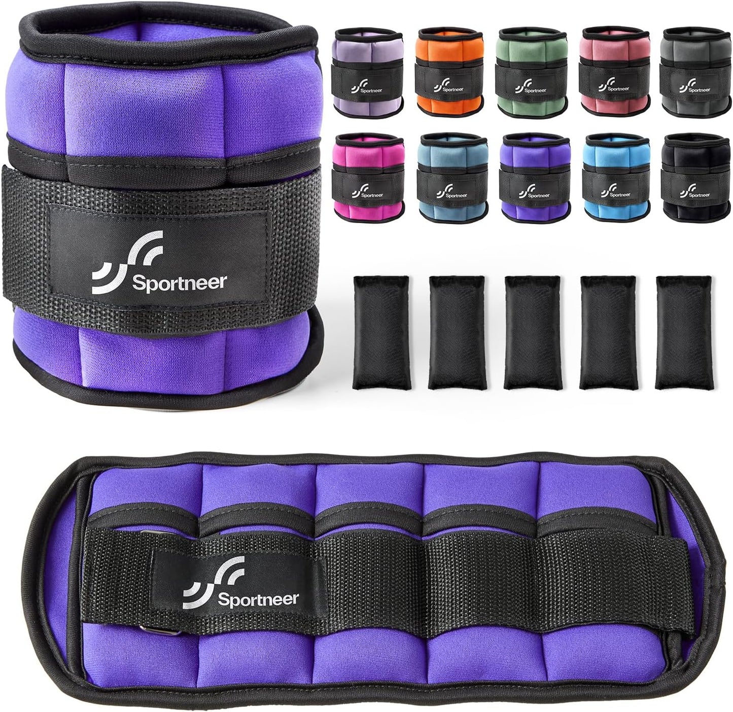 Adjustable Ankle Weights Set - 1 Pair (2-10 lbs) Removable Sandbags for Women & Men, Comfortable Neoprene Leg Weights for Walking, Running, Pilates, Yoga, Home Workout & Physical Therapy
