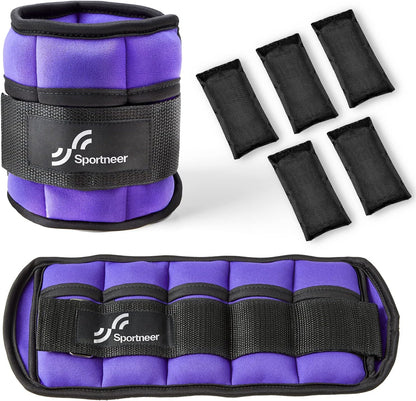 Adjustable Ankle Weights Set - 1 Pair (2-10 lbs) Removable Sandbags for Women & Men, Comfortable Neoprene Leg Weights for Walking, Running, Pilates, Yoga, Home Workout & Physical Therapy
