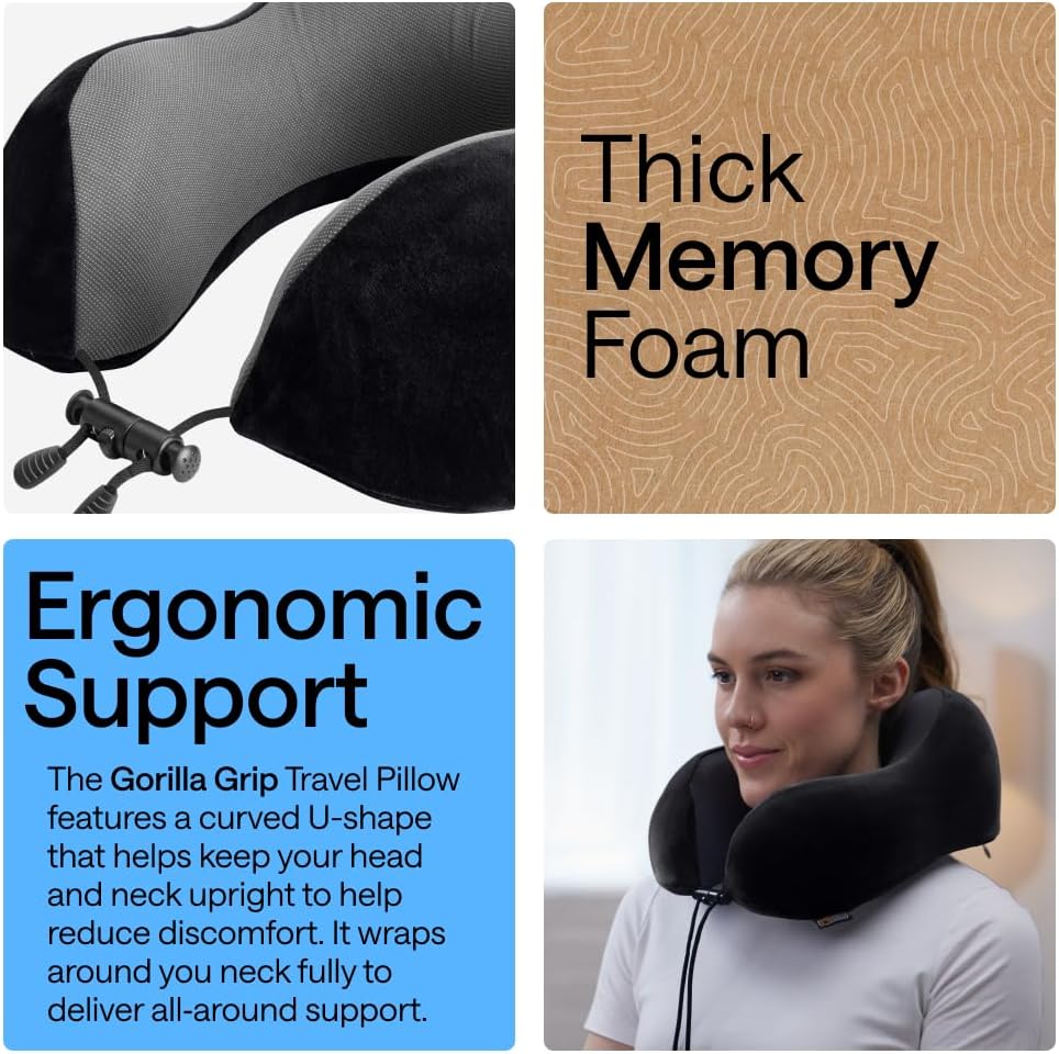 Travel Neck Pillow for Airplanes, Travel Essentials, Black