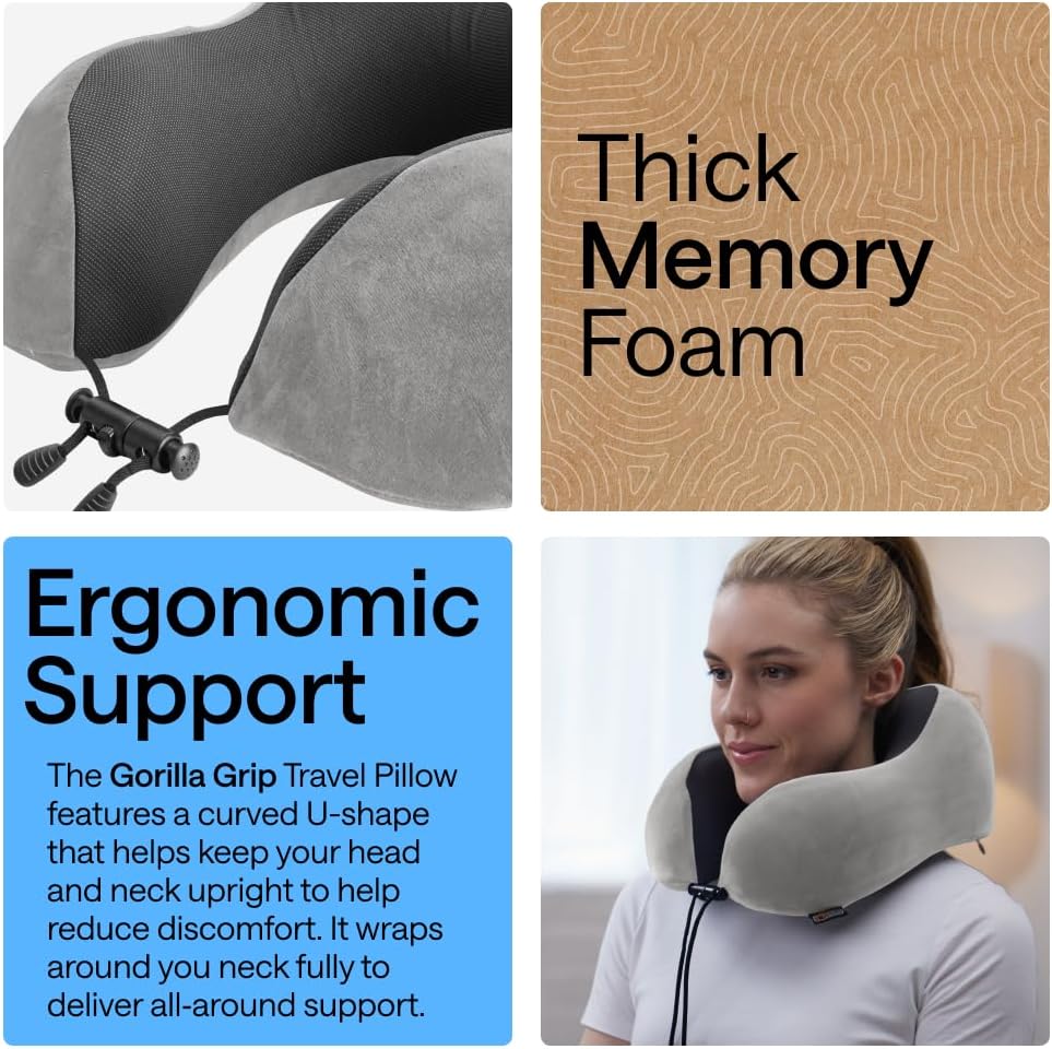 Travel Neck Pillow for Airplanes, Travel Essentials, Black