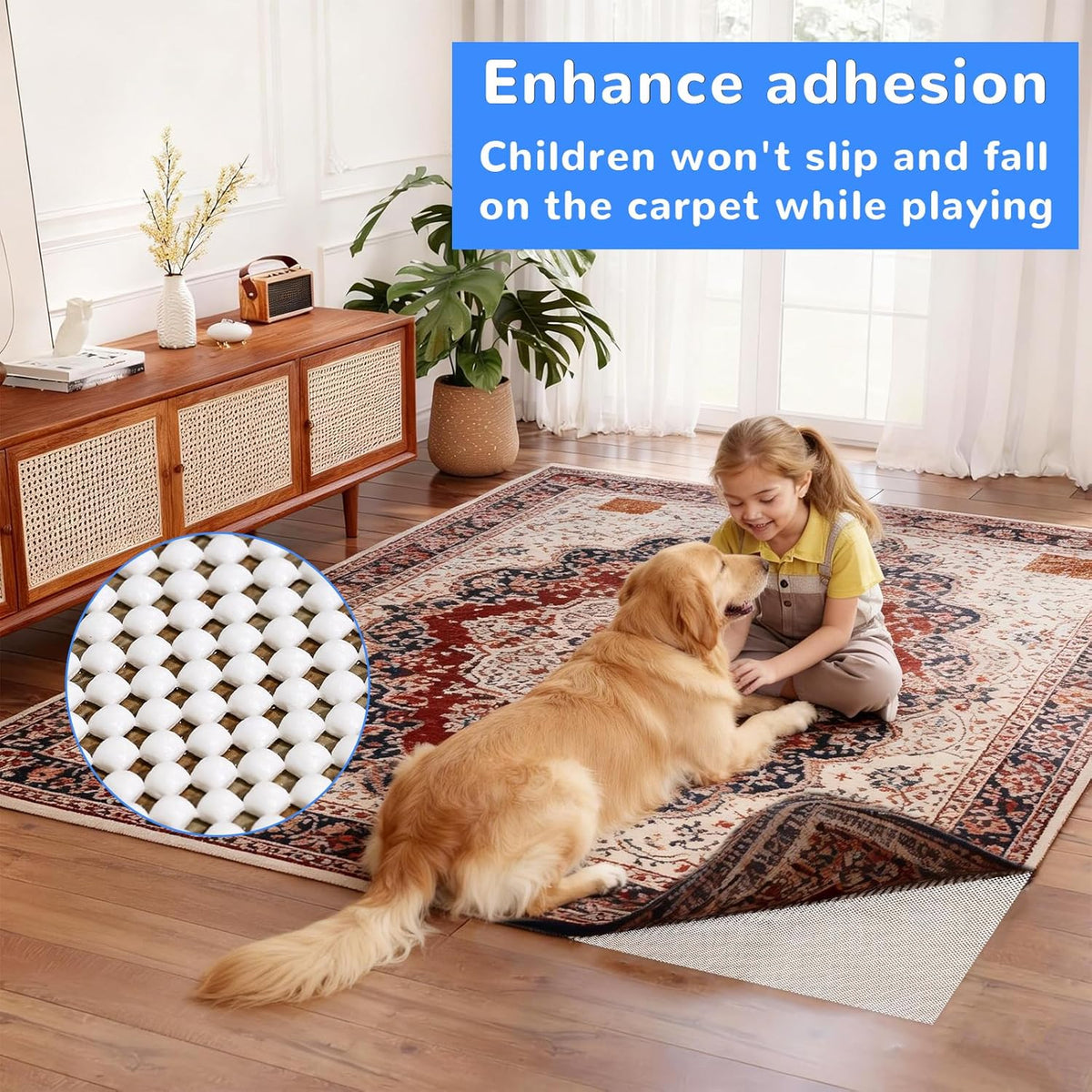 Non Slip Rug Pad Gripper 9X12 FT for Hardwood Floors, Eco-Friendly Anti Skid Mat Under Area Rugs, Keeps Rugs Safe and Flat, Odorless Cushioned Pad for Floor Protection, Easy to Trim Multi-Use Mat