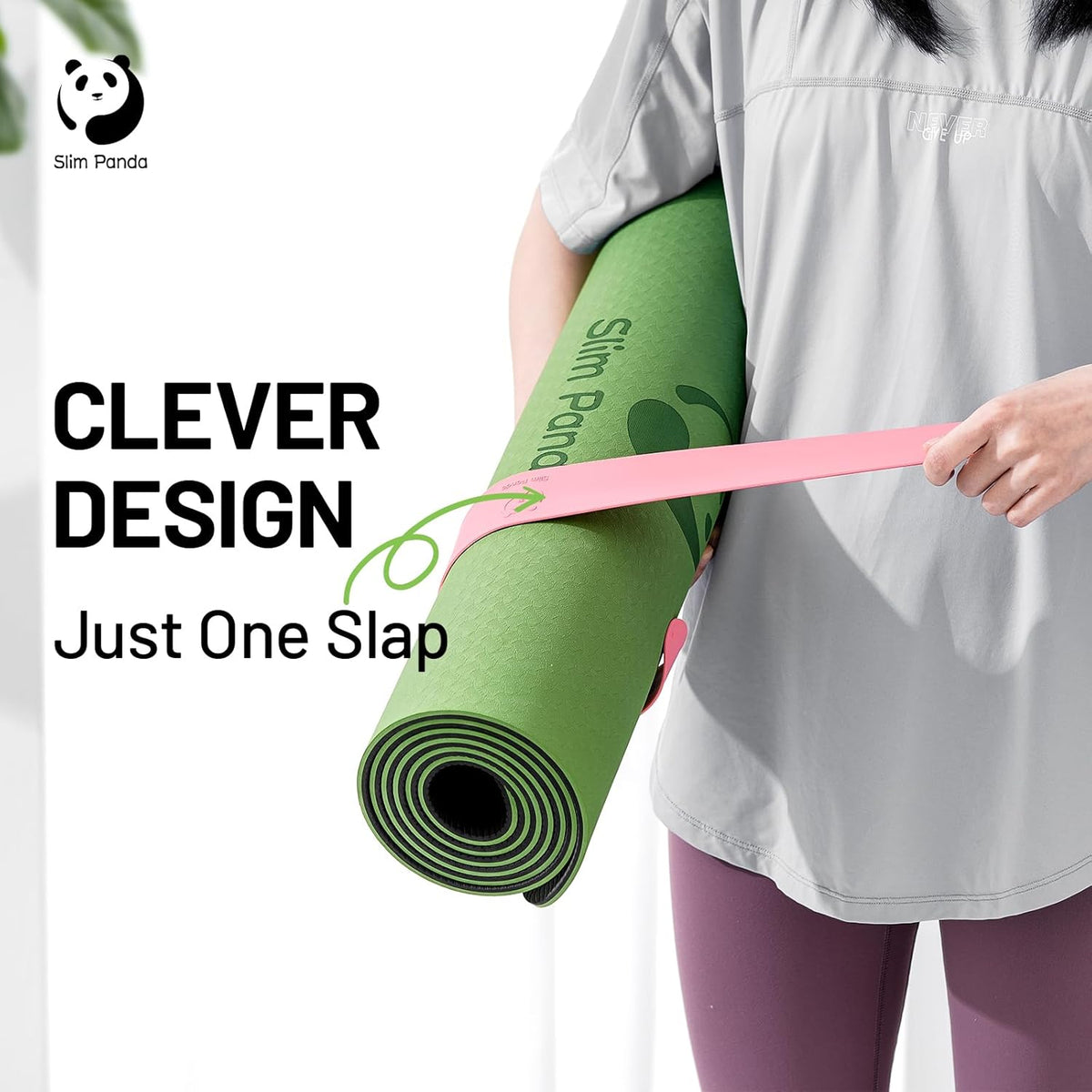 Slim Panda Yoga Mat Strap Slap Band, One Snap Keeps Mats Tightly Rolled, Heavy-Duty Clasp Fits Most Size Mats(24" L X 2" W)