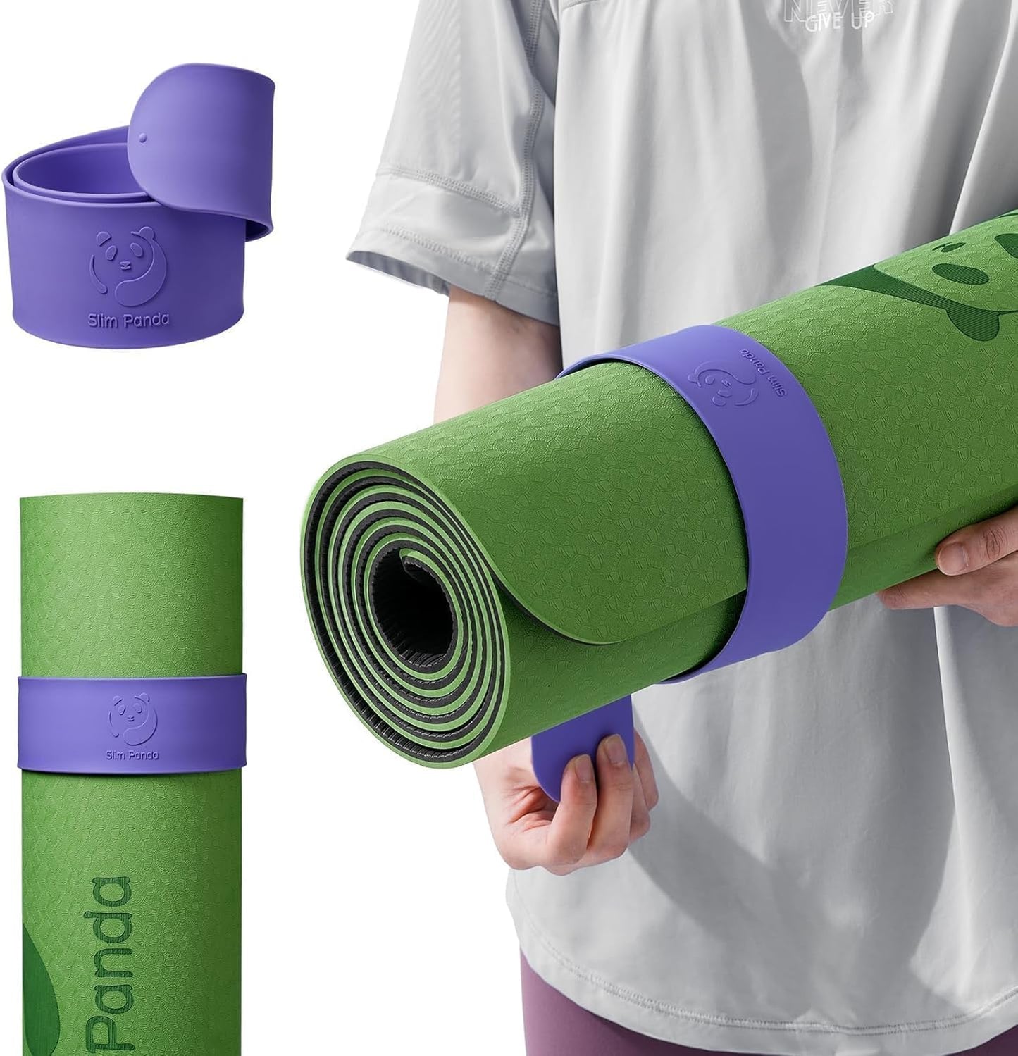 Slim Panda Yoga Mat Strap Slap Band, One Snap Keeps Mats Tightly Rolled, Heavy-Duty Clasp Fits Most Size Mats(24" L X 2" W)