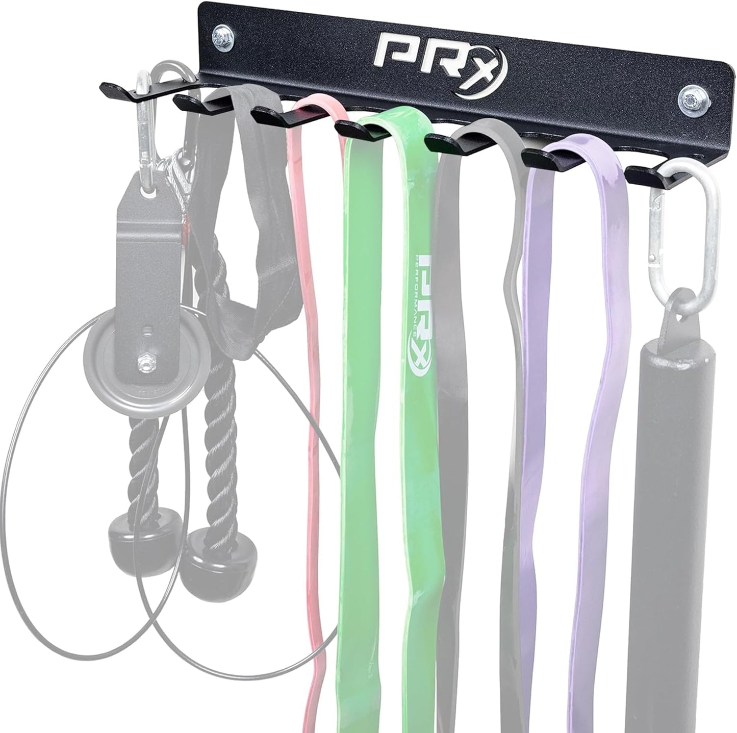 Wall-Mounted Gym Rack Organizer – Heavy-Duty Fitness Equipment Storage for Resistance Bands, Jump Ropes & Lifting Belts– Space-Saving 7 Hook Shelf, Made in USA – Compact Design - Black