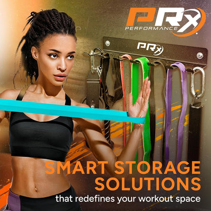 Wall-Mounted Gym Rack Organizer – Heavy-Duty Fitness Equipment Storage for Resistance Bands, Jump Ropes & Lifting Belts– Space-Saving 7 Hook Shelf, Made in USA – Compact Design - Black