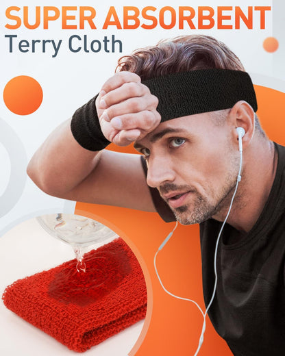 Sweatbands Sport Headbands for Men & Women,Terry Cloth Sweat Band for Tennis, Running, Basketball, Working Out, Exercise- Athletic Sweat Cotton Headband Outdoor