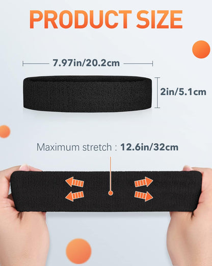 Sweatbands Sport Headbands for Men & Women,Terry Cloth Sweat Band for Tennis, Running, Basketball, Working Out, Exercise- Athletic Sweat Cotton Headband Outdoor