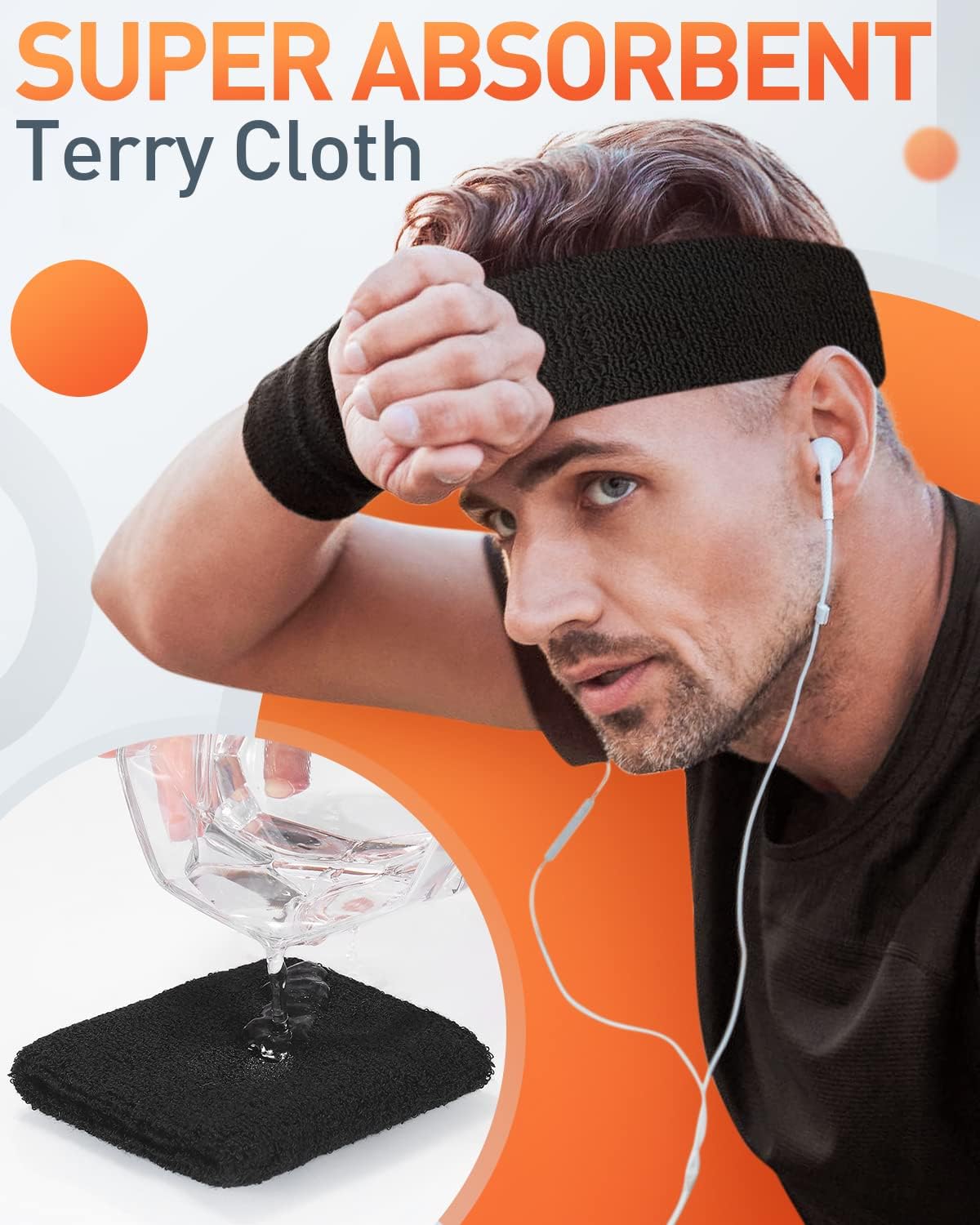 Sweatbands Sport Headbands for Men & Women,Terry Cloth Sweat Band for Tennis, Running, Basketball, Working Out, Exercise- Athletic Sweat Cotton Headband Outdoor