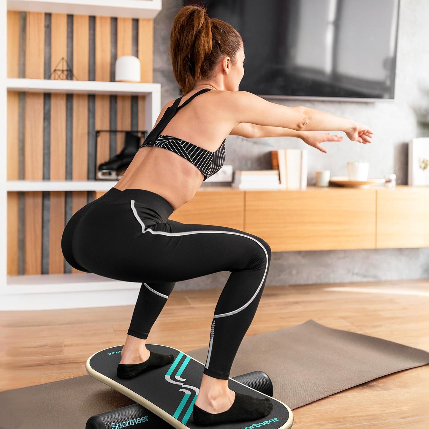 Balance Board 7 Modes Wobble Board with Adjustable Stoppers Exercise Balancing Stability Trainer for Improve Balance, Surf Trainer & Physical Therapy - Roller and 2.8'' Ball Included