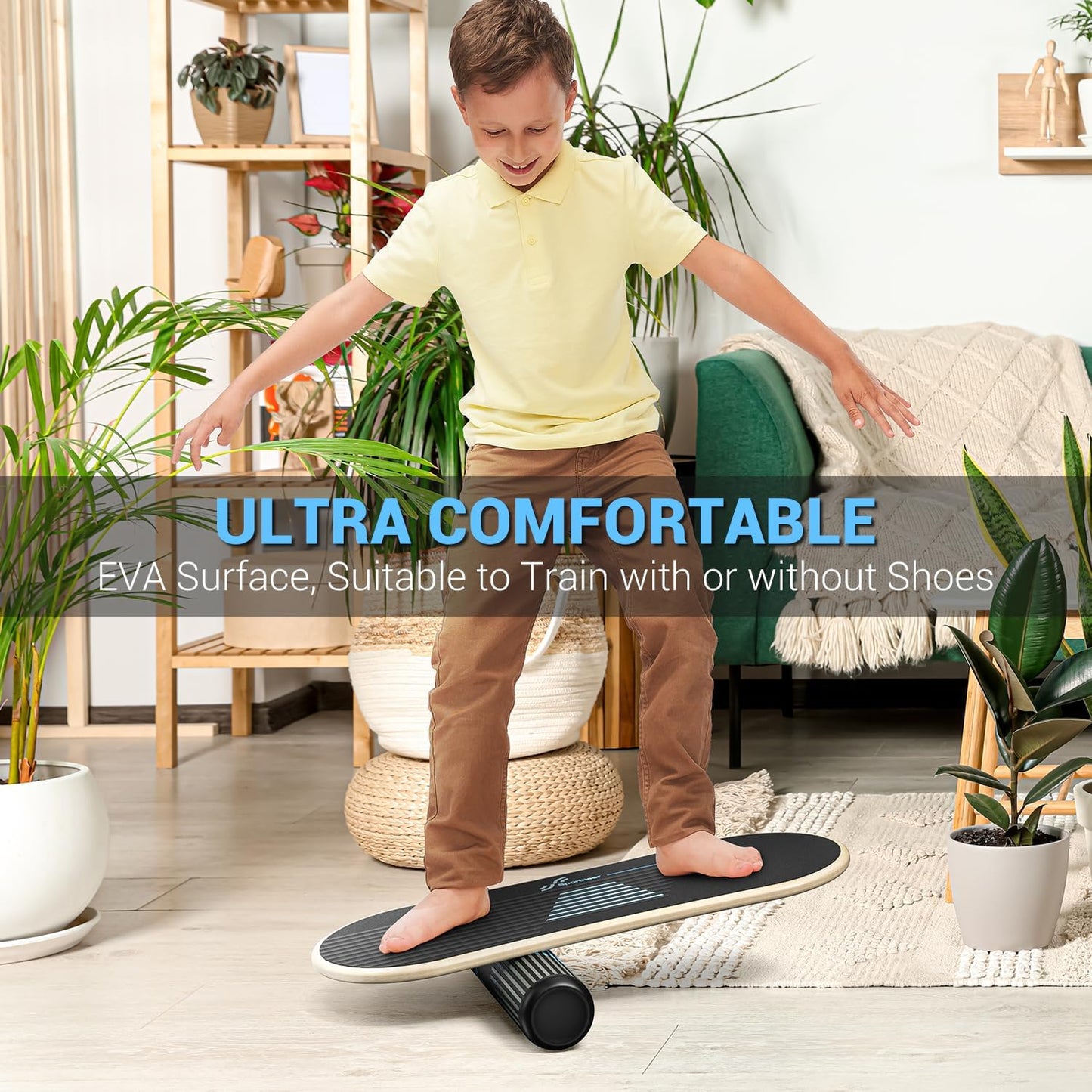 Balance Board 7 Modes Wobble Board with Adjustable Stoppers Exercise Balancing Stability Trainer for Improve Balance, Surf Trainer & Physical Therapy - Roller and 2.8'' Ball Included