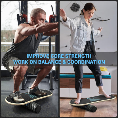 Balance Board 7 Modes Wobble Board with Adjustable Stoppers Exercise Balancing Stability Trainer for Improve Balance, Surf Trainer & Physical Therapy - Roller and 2.8'' Ball Included