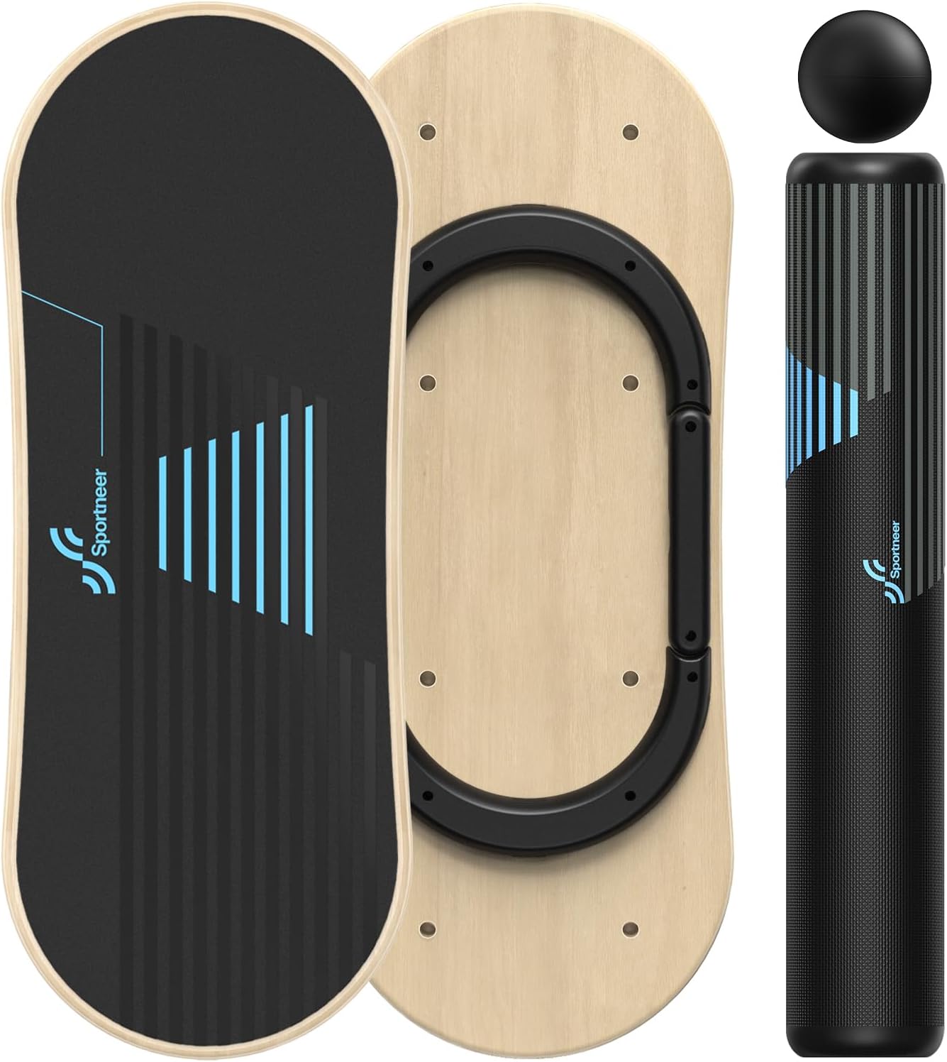 Balance Board 7 Modes Wobble Board with Adjustable Stoppers Exercise Balancing Stability Trainer for Improve Balance, Surf Trainer & Physical Therapy - Roller and 2.8'' Ball Included