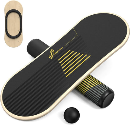 Balance Board 7 Modes Wobble Board with Adjustable Stoppers Exercise Balancing Stability Trainer for Improve Balance, Surf Trainer & Physical Therapy - Roller and 2.8'' Ball Included