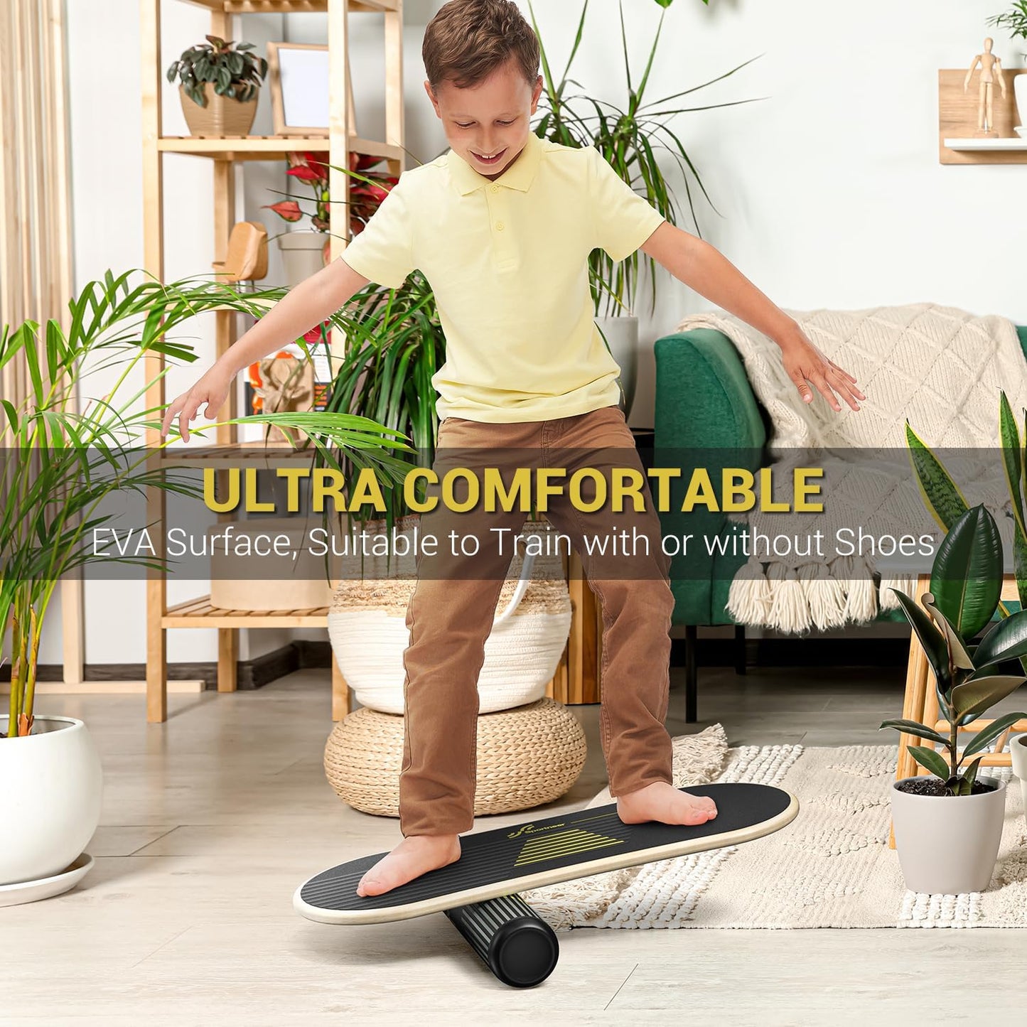 Balance Board 7 Modes Wobble Board with Adjustable Stoppers Exercise Balancing Stability Trainer for Improve Balance, Surf Trainer & Physical Therapy - Roller and 2.8'' Ball Included