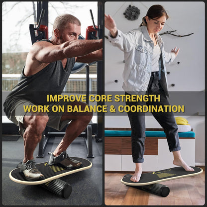 Balance Board 7 Modes Wobble Board with Adjustable Stoppers Exercise Balancing Stability Trainer for Improve Balance, Surf Trainer & Physical Therapy - Roller and 2.8'' Ball Included