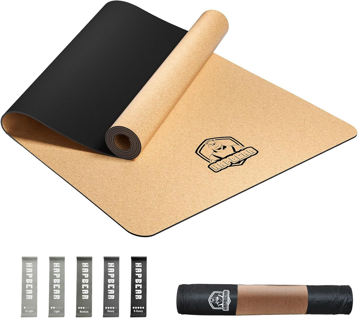 HAPBEAR Large Cork Yoga Mat - 72"x36" Wide Non-Slip for Home Workout, Yoga, Pilates & Stretching - 6mm Cushioned Support & Durable - Carry Bag Included