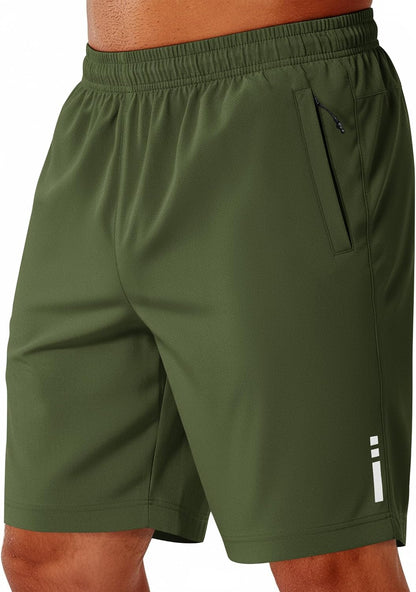 Mens Athletic Running Shorts 7"/ 9" Lightweight Quick Dry Drawstring Mesh Gym Shorts with Zipper Pockets