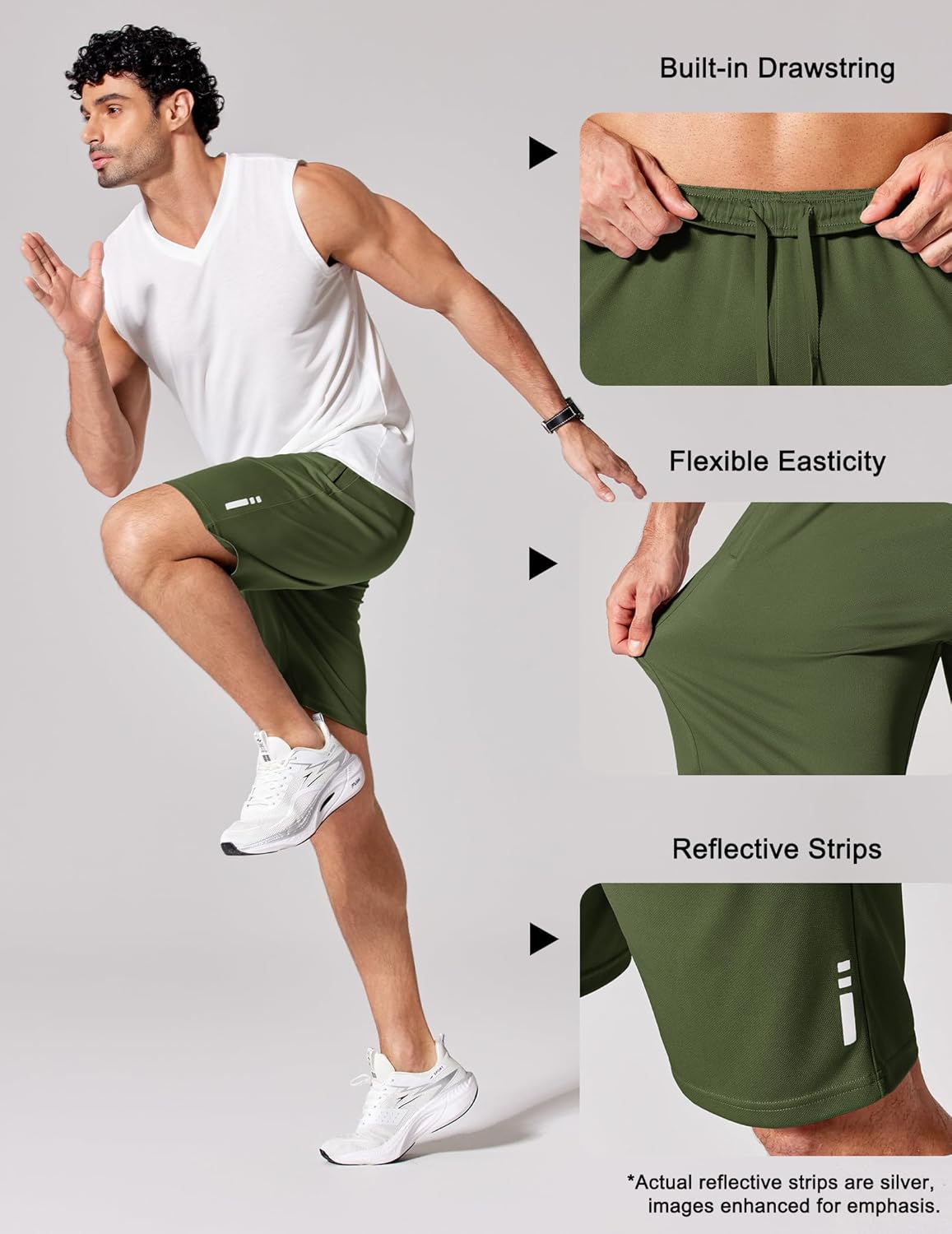 Mens Athletic Running Shorts 7"/ 9" Lightweight Quick Dry Drawstring Mesh Gym Shorts with Zipper Pockets