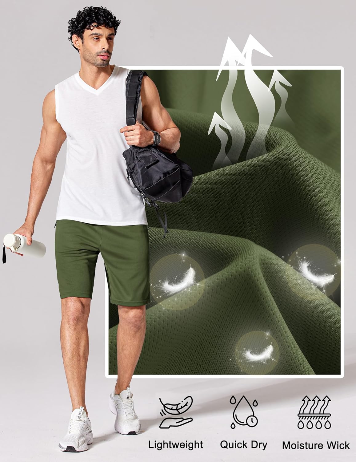 Mens Athletic Running Shorts 7"/ 9" Lightweight Quick Dry Drawstring Mesh Gym Shorts with Zipper Pockets