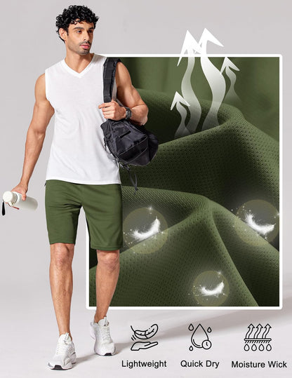 Mens Athletic Running Shorts 7"/ 9" Lightweight Quick Dry Drawstring Mesh Gym Shorts with Zipper Pockets