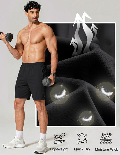 Mens Athletic Running Shorts 7"/ 9" Lightweight Quick Dry Drawstring Mesh Gym Shorts with Zipper Pockets